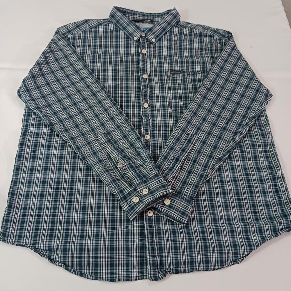 Columbia AM7968 Men's Blue Cotton Plaid Rapid Rivers II Button-Down Shirt Sz 2XL